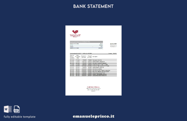 modello Excel di estratto conto bancario della Russia Credit Bank di Mosca in st